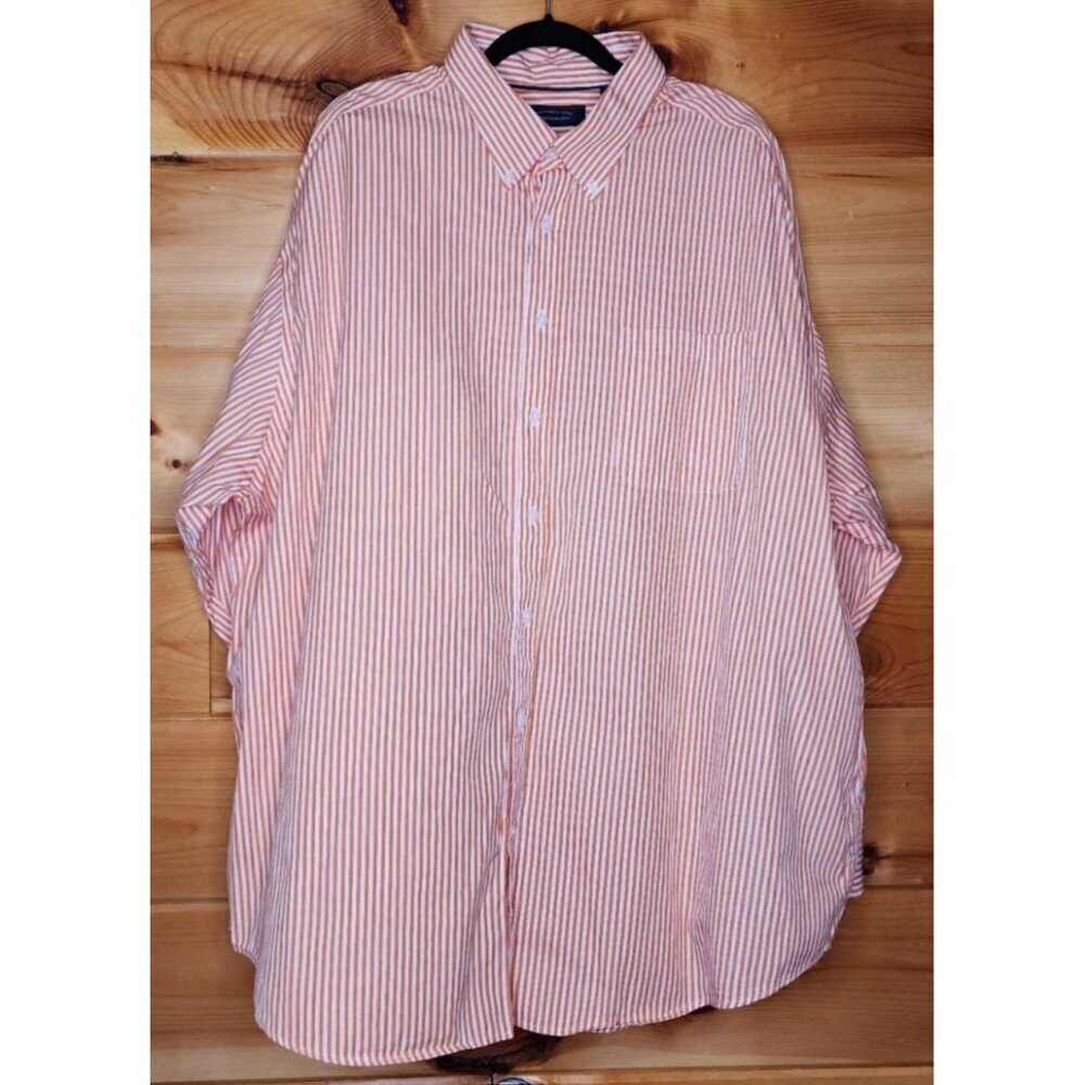 Roundtree & Yorke Shirt Mens 3XL Orange Striped Long Sleeve Button Front Cotton